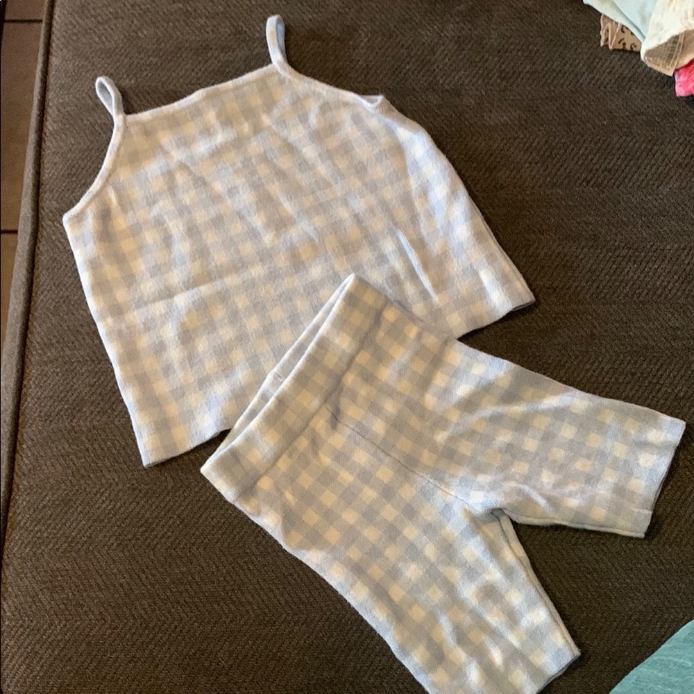 Zara Kids Blue and White Checkered  Set stretch sz 2-3 y